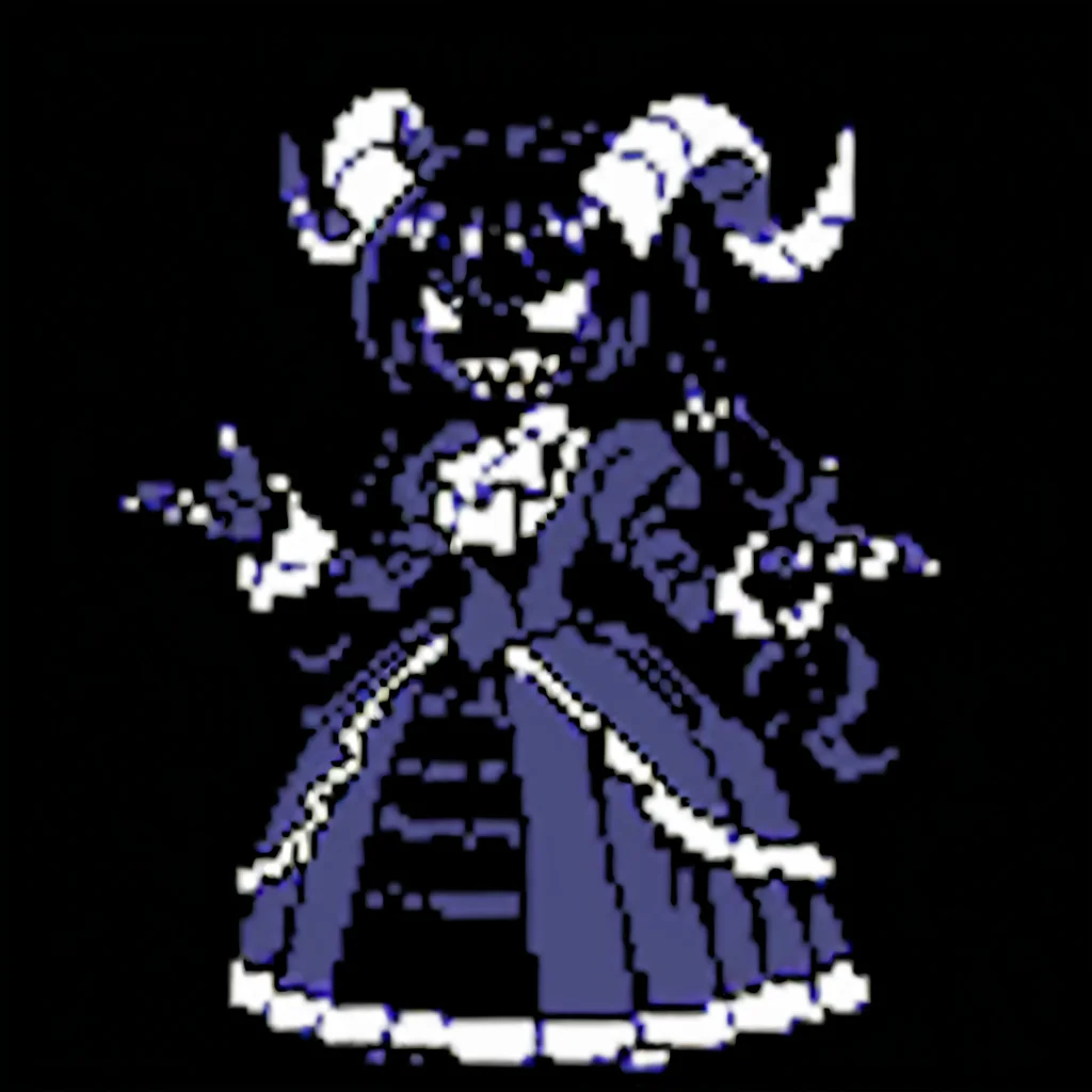 score_9,score_8_up,score_7_up,chibi,pixel art,sprite,(solo:1.3),<lora:pkm_gen02_data01_v01:0.8>,gn2pk,best quality,black background,full body,centered,<lora:TheSirenBoI:0.7>,sirenboi,demon girl,colored skin,black skin,blank eyes,black hair,long hair,horns,demon horns,teeth,sharp teeth,victorian dress,
