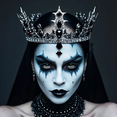 <lora:MidjourneyArtfulNSFWSDXL:0.8> ArtfulNSFW, face closup portrait of a dark queen, with a crown of dark jewels