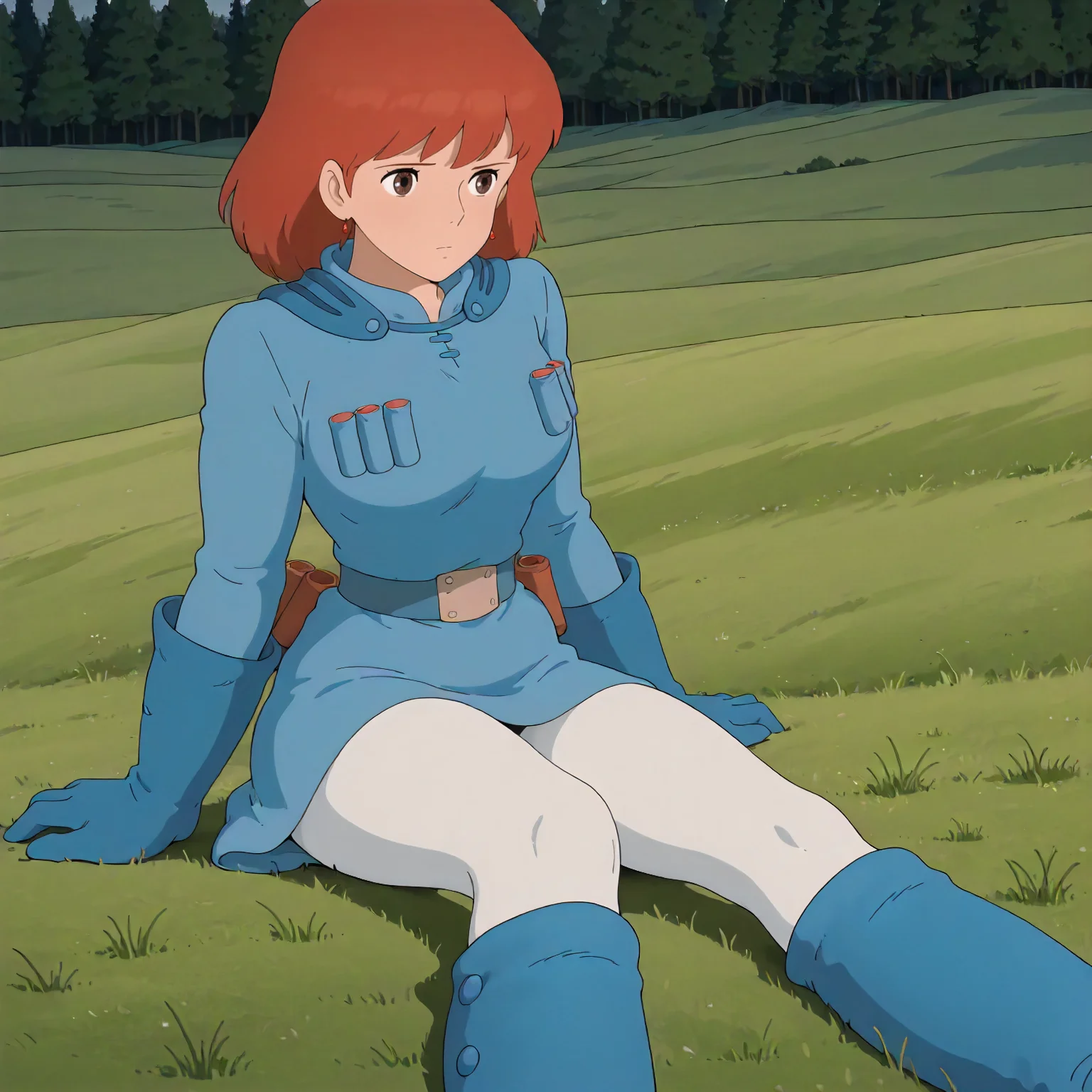 <lora:NotVotW_NausicaaXLIllustrious022>,
masterpiece,best quality,good quality,newest,
outdoors,detailed background,grassland,nature,
solo,
VWNausicaa,1girl,brown hair,medium hair,brown eyes,
breasts,
blue dress,chest bullet holder,long_sleeves,
belt,
white tights,
blue gloves,
blue leg warmer,knee boots,
sitting,
