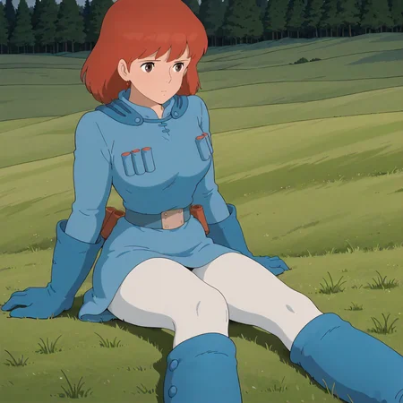 <lora:NotVotW_NausicaaXLIllustrious022>,
masterpiece,best quality,good quality,newest,
outdoors,detailed background,grassland,nature,
solo,
VWNausicaa,1girl,brown hair,medium hair,brown eyes,
breasts,
blue dress,chest bullet holder,long_sleeves,
belt,
white tights,
blue gloves,
blue leg warmer,knee boots,
sitting,