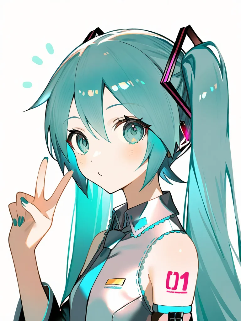 ,1girl,solo,v,looking at viewer,hatsune miku, <lora:fanggeCL-000024:1>, masterpiece, best quality, very aesthetic, absurdres
