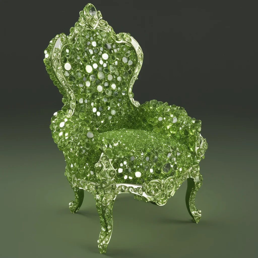 chair, made out of hud_per1d0t_wrld, green gem, glittering, fantastical, whimsical <lora:hud_per1d0t_wrld_XLP:0.7>