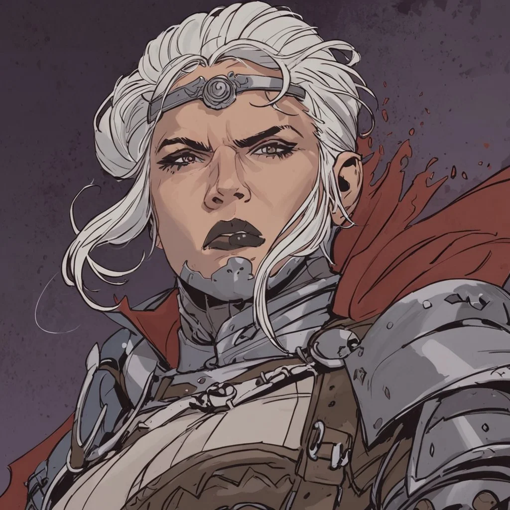 score_9, score_8_up, score_8_up, absurd res, 8k scale textures, nsfw, beautiful scene, artistically shaded and colored, a drow girl in a castle, highly detailed, g0thicPXL,silver gambeson leotard, gauntlets, skulls, toned body, circlet, belt, thigh band, dark fantasy, busty, spot color, angry face, ink texture, white hair, dark, black lips, face guard, cape, dark shadows, close up, detailed background