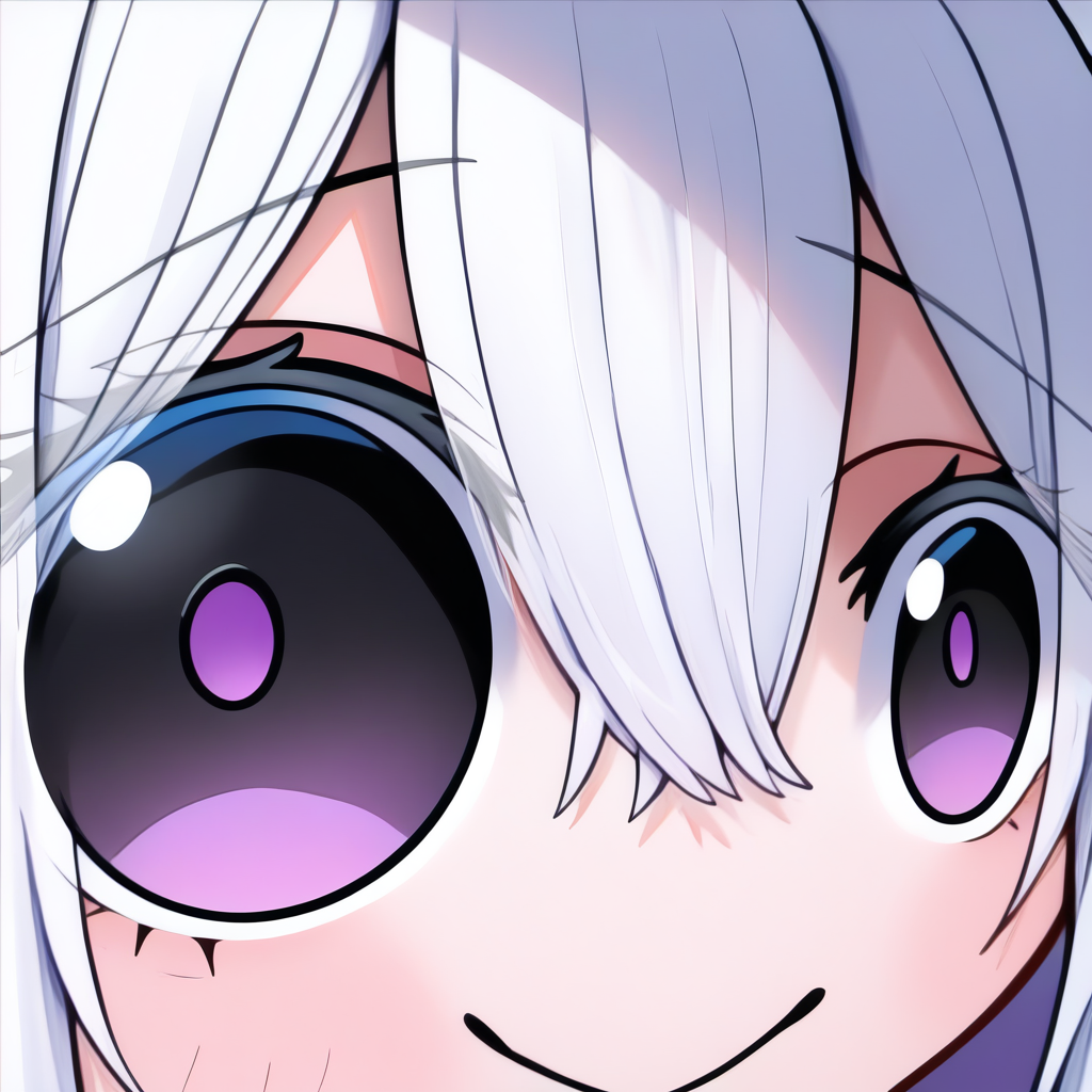 masterpiece, best quality, newest, absurdres, highres, eye focus, close-up, smile, closed mouth, portrait,  <lora:StareMeme_illusXLNoobAI_Incrs_v1-000008:1>, echidna \(re:zero\), hair between eyes,