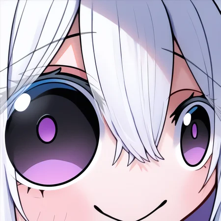masterpiece, best quality, newest, absurdres, highres, eye focus, close-up, smile, closed mouth, portrait, <lora:StareMeme_illusXLNoobAI_Incrs_v1-000008:1>, echidna \(re:zero\), hair between eyes,