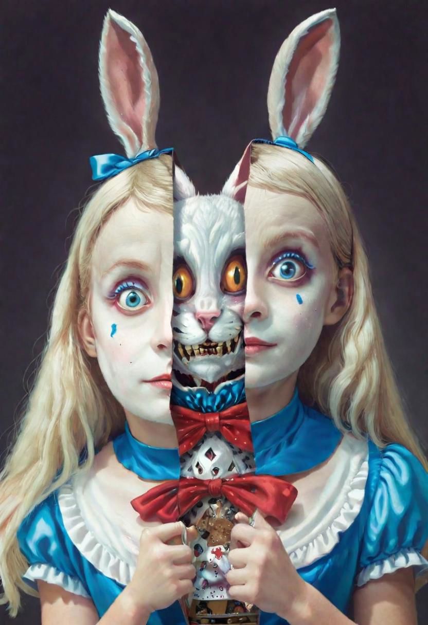 Split head and body of ((Alice in Wonderland)) inside White Rabbit