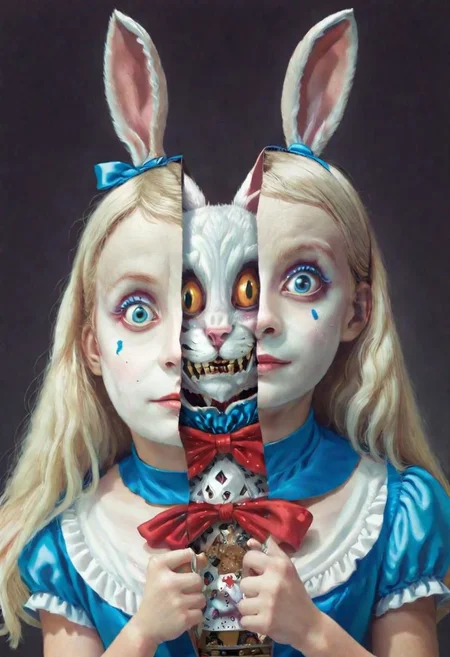 Split head and body of ((Alice in Wonderland)) inside White Rabbit