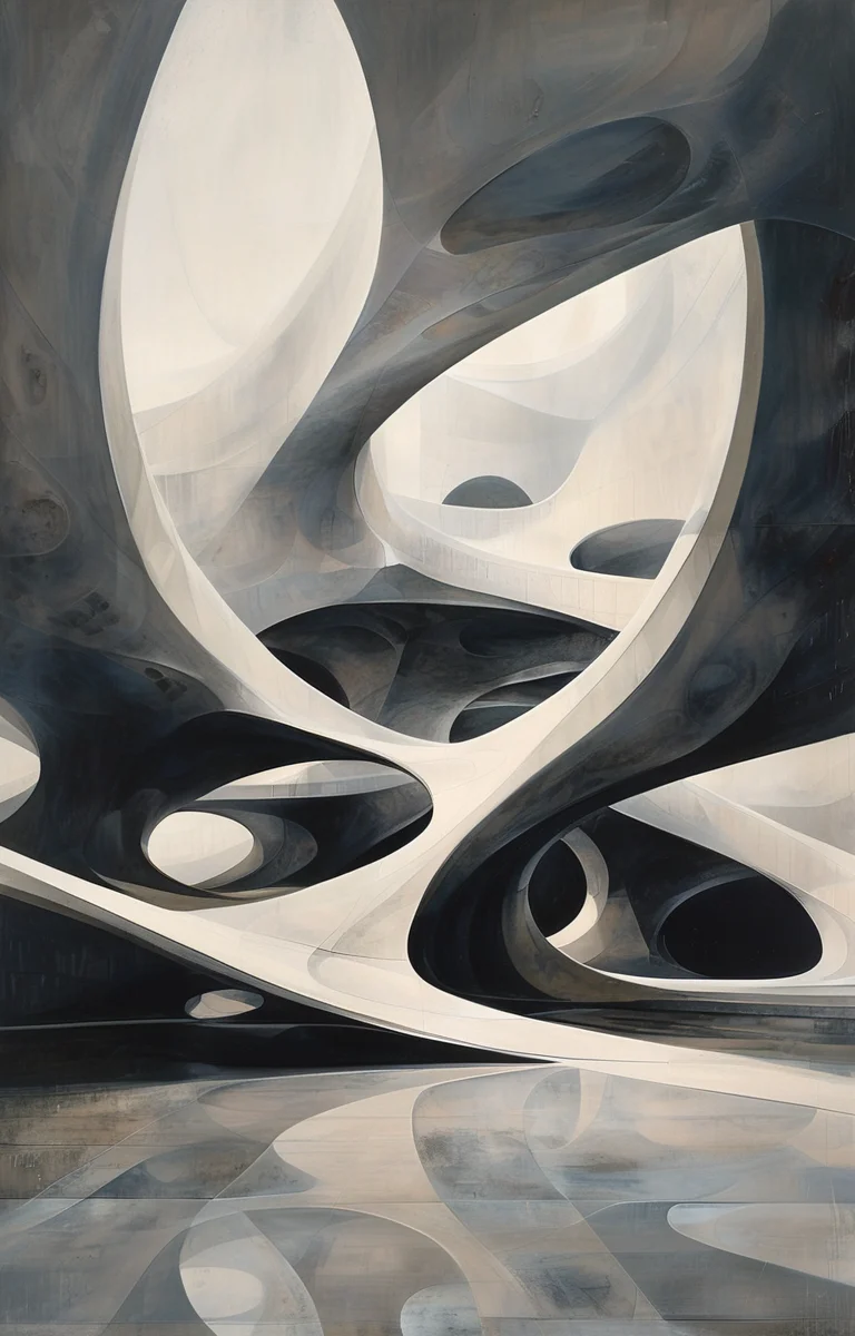 masterpiece,best quality,<lora:tbh307-sdxl:0.9>,illustration,design by Zaha Hadid Brutalist concrete university campus with geometric shapes and exposed materials