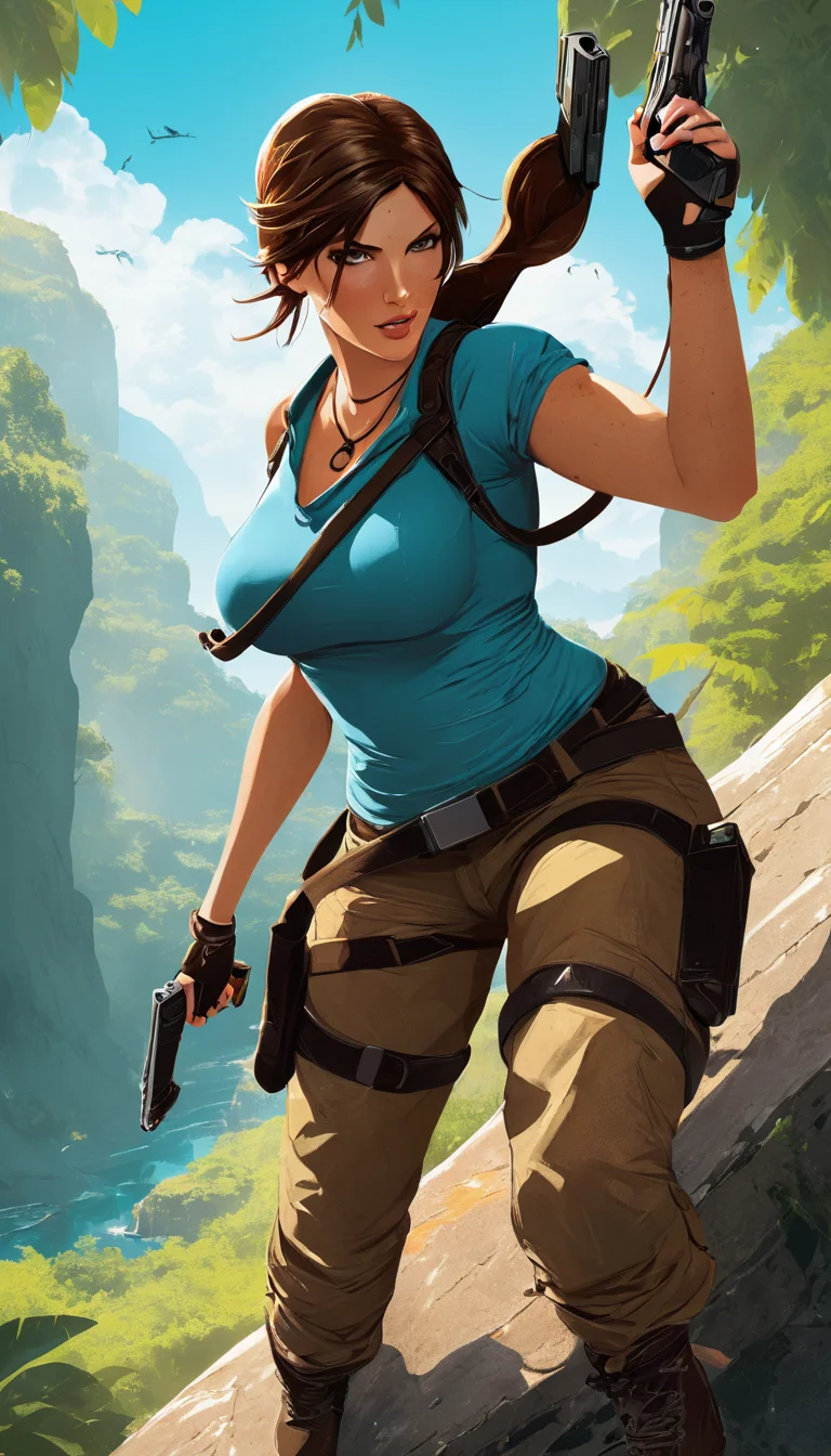 Cinematic scene, hero view, Lara Croft <lora:lara_croft_xl_v2:1>, action pose, detailed background, masterpiece, best quality, high quality, highres, absurdres, Vector art, Vivid colors, Clean lines, Sharp edges, Minimalist, Precise geometry, Simplistic, Smooth curves, Bold outlines, Crisp shapes, Flat colors, Illustration art piece, High contrast shadows, Technical illustration, Graphic design, Vector graphics, High contrast, Precision artwork, Linear compositions, Scalable artwork, Digital art