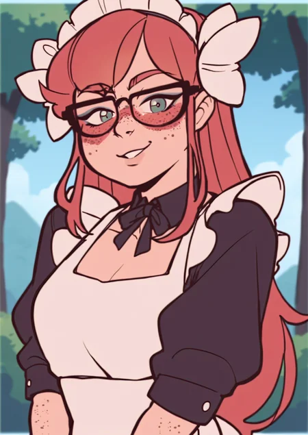 score_8_up, score_7_up, score_6_up, score_5_up, score_4_up, anime screenshot
<lora:GinjaNinjaOwO (Autism SDXL)-000009:0.8> 1girl, solo, long hair, hair ornaments, freckles, glasses, standing, upper body, looking at viewer, (maid:1.2), red hair,
forest, misty lake, arm at side,