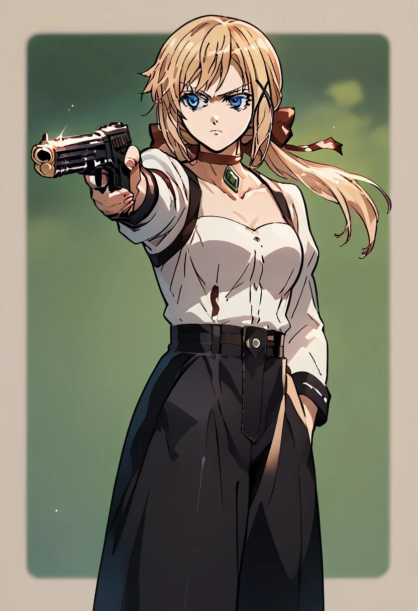 score_9, score_8_up, score_7_up, source_anime, 1girl, TURKISH KILLER POSE, LOOKING AT GUN, HOLDING HANDGUN, HAND IN POCKET, AIMINGYUNA YUNIS,