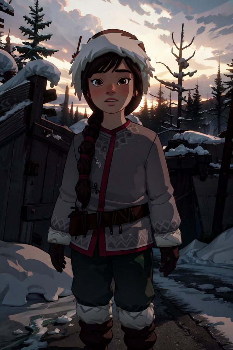 Ellis, brown eyes, child,  snowy forest, winter, snow, (realistic:1.2), (masterpiece:1.2),(cowboy-shot:1.2), dark romantic lighting, (highly detailed:1.2), (detailed face:1.2), (full-body shot:1.2), (gradients), colorful, detailed eyes, (natural lighting:1.2), solo, <lora:add_detail:0.2> <lora:DragonPrince_Ellis-10:0.8>