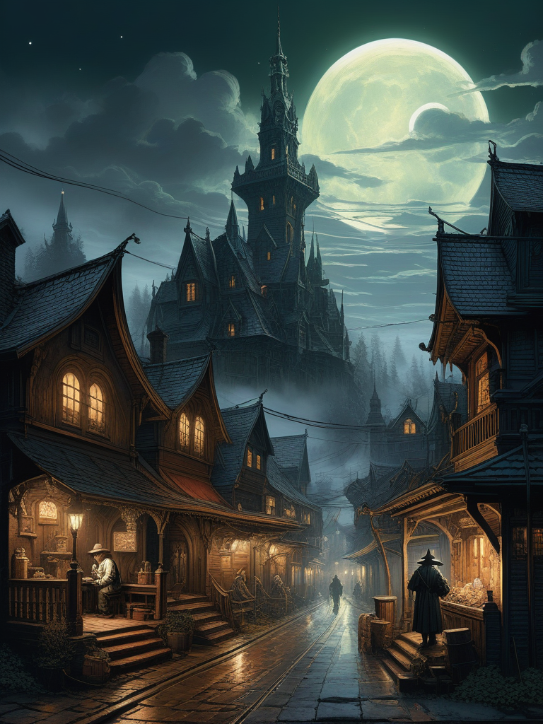 <lora:04Vintageillustration_Hap_XL:3.3>,Norman Rockwell style (Ink illustration on parchment). A futuristic The city of yharnam, bloodborne, oil painting, done with japanese brush technique, realistic, extreme detail, scary, terrifying, dark and warm environment, 8k, masterfully stylized, by Jeff Easley and Terry Redlin (zavy-mthcl:1.3), alien landscape ,Spectacular auroras dancing across the heavens, Quaint villages nestled in verdant valleys , alien flora, Chiaroscuro,,, surrealist, horror, trending on artstation, digital painting, painterly, concept art, smooth, illustration, clean ink detailed line drawings, cell shaded, 4k, tone mapping, doll, akihiko yoshida, james jean, andrei riabovitchev, marc sim