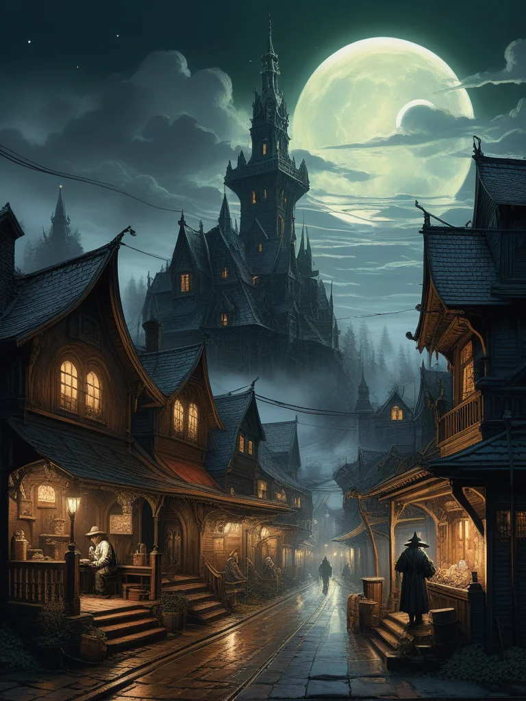<lora:04Vintageillustration_Hap_XL:3.3>,Norman Rockwell style (Ink illustration on parchment). A futuristic The city of yharnam, bloodborne, oil painting, done with japanese brush technique, realistic, extreme detail, scary, terrifying, dark and warm environment, 8k, masterfully stylized, by Jeff Easley and Terry Redlin (zavy-mthcl:1.3), alien landscape ,Spectacular auroras dancing across the heavens, Quaint villages nestled in verdant valleys , alien flora, Chiaroscuro,,, surrealist, horror, trending on artstation, digital painting, painterly, concept art, smooth, illustration, clean ink detailed line drawings, cell shaded, 4k, tone mapping, doll, akihiko yoshida, james jean, andrei riabovitchev, marc sim