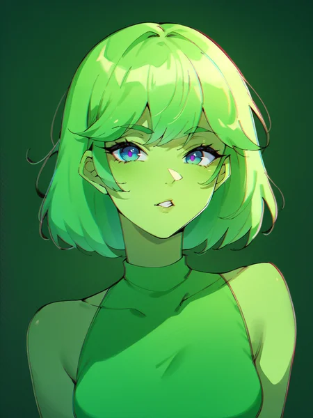 score_9, score_8_up, score_7_up, score_6_up, <lora:st4t1ctvXLP:1> st4t1ctv, chromatic aberration, green theme, 1girl