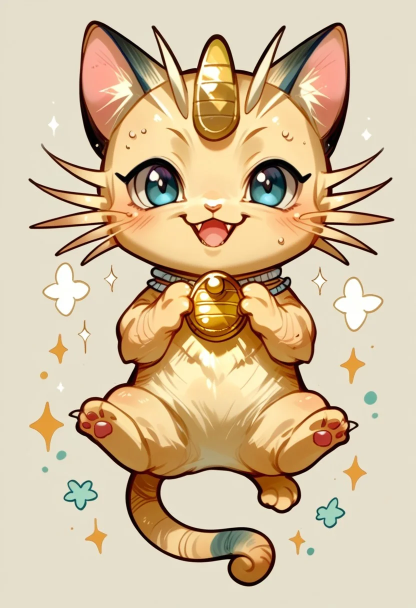 score_9, score_8_up, score_7_up, source_anime, solo, cute chibi Meowth, feral, chibi body, chibi art style, (anime art style:0.9)