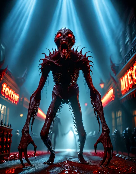 monsterlora, horror (theme), 1monster, teeth, many eyes, humanoid, arms, legs, portrait, walking, blood,cinematiclora,Cinematic Lighting, Dramatic lighting, high contrast, detailed shadows, high-resolution, emotional, harmonious, vignette, highly detailed, high budget, bokeh, cinemascope, moody, epic, gorgeous, film grain, grainy, monsterlora, horror (theme), 1monster, teeth, many eyes, humanoid, arms, legs, portrait, walking, blood, background, colorful, vivid colors, aesthetic, shiny, vibrant, intricate, detailed, extremely, illuminated, cinematic, incredible, artistic, highly complimentary color, perfect composition, sharp focus, beautiful light, clear professional, ambient, warm glowing