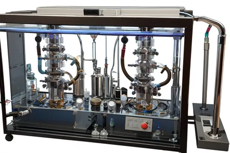 masterpiece, best quality, 2girls, renketu, tube, combined with transparent pipe, rotary evaporator, Allihn condenser, transparent tube with plastic