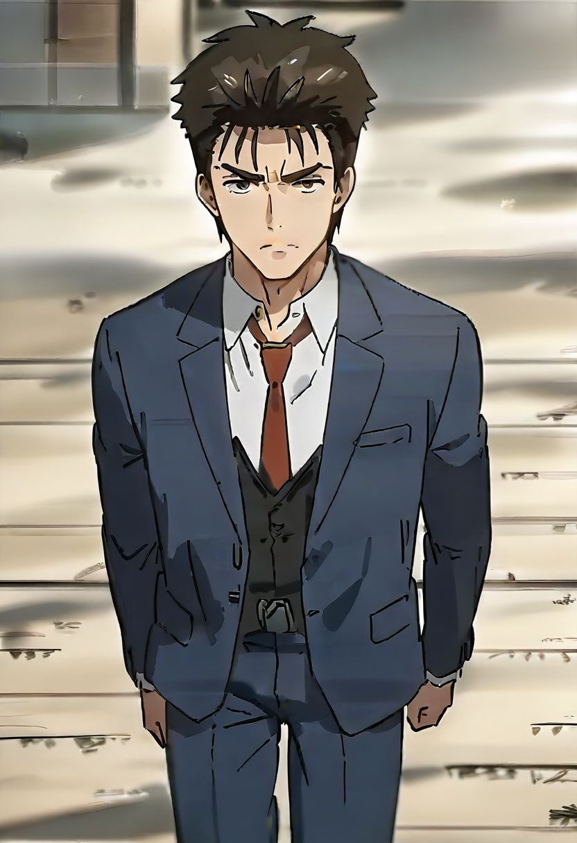 (score 9, score 8 up, score 7 up),((source anime, best quality, best aesthetic, perfect anatomy)),1boy,male focus,handsome detailed face,black eyes,blazer,collared shirt,slim body,skinny,necktie,solo,((Angry, Walking, front lighting, gradient_background, bird's eye view, angled)),<lora:Shinich:1>,shinichi,<lora:Smooth Anime 2 Style SDXL_LoRA_Pony Diffusion V6 XL:1>,<lora:aesthetic_anime_v1s:1>,