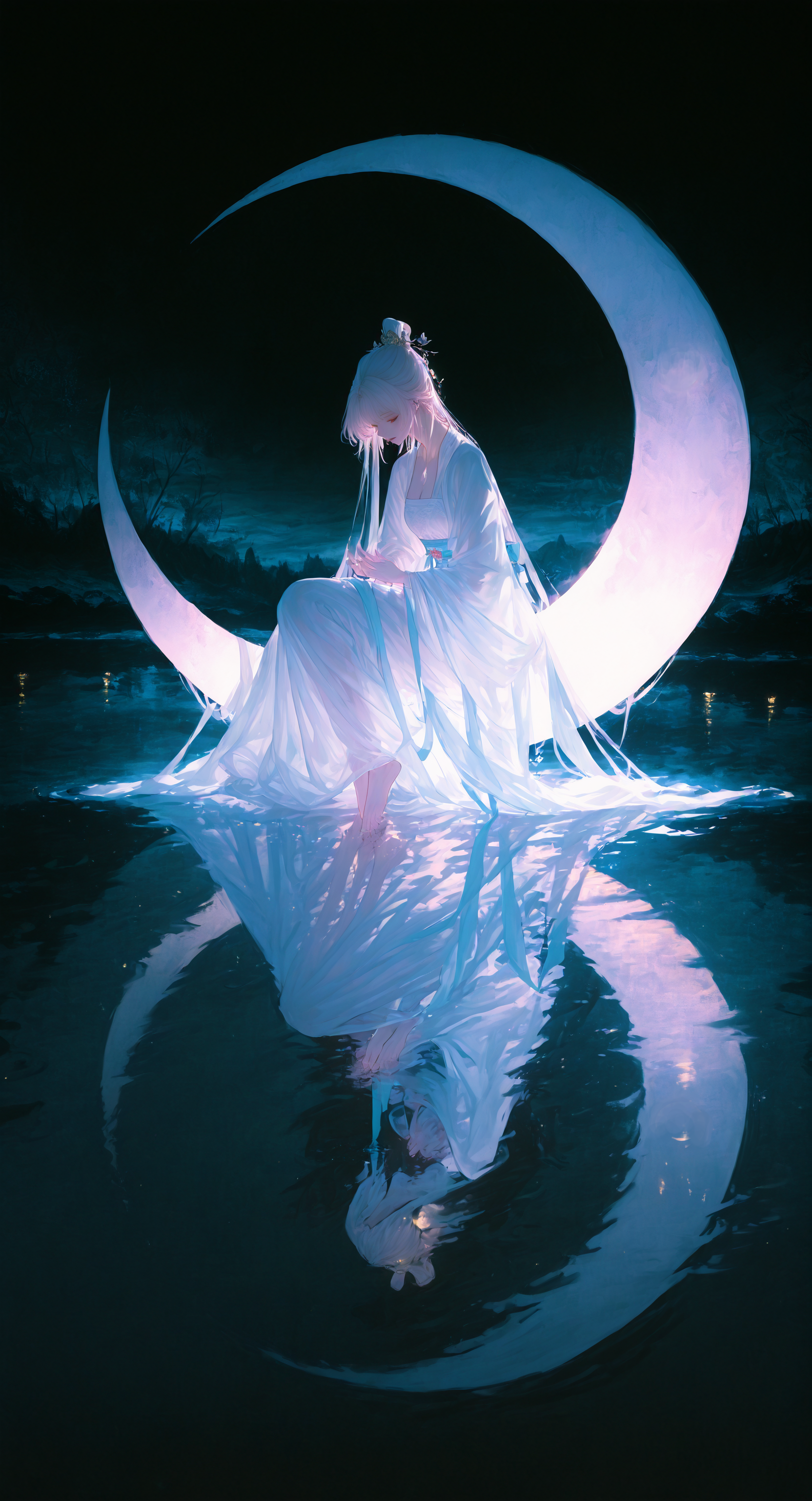 masterpiece, best quality, good quality, very aesthetic, absurdres, newest, 1girl, hanfu,see-through,
Sitting on the glowing crescent moon, the tranquil lake, reflections, and toes lightly touching the water <lora:spo_sdxl_10ep_4k-data_lora_webui:0.6> <lora:ponyv5_noobV065S_1_adamW-000013:0.7> <lora:USNR_STYLE_XL_lokr:0.45> <lora:GBF_Illustrious:0.4> <lora:748cmSDXL:0.8>