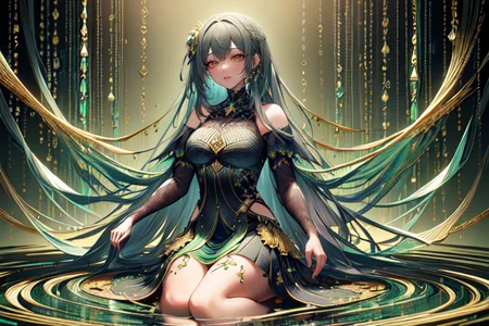 highly insanely detailed, masterpiece, top quality, best quality, highres, 4k, 8k, RAW photo, (very aesthetic, beautiful and aesthetic),
(code_style,codestyle),
<lora:CodeStyle (half generic class)_564920:0.8>,
(1girl:1.3), 1other,
dazzling gold background,gray background,pastel green background,(rainbow background,colored mosaic background,abstract colored fractal background),âââ