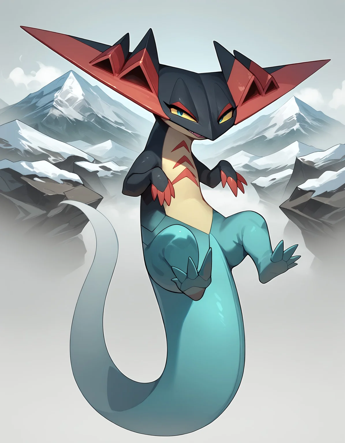 score_9, score_8_up, score_7_up, Dragapult, red wings, red claws, pokemon \(creature\), full body, looking at viewer, floating, mist, fog, mountaintops, multicolored skin, , <lora:cefaa866-a58e-40ba-a219-79ab392f7d60:1.0>, <lora:4ed15a96-f705-4634-aa42-dc93d4e43363:1.0>