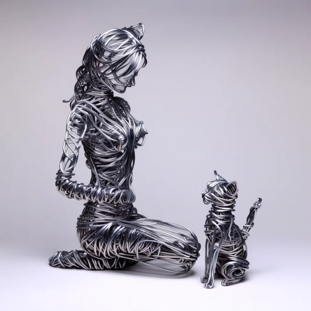wirex wire sculpture girl and cat<lora:wirex:1>