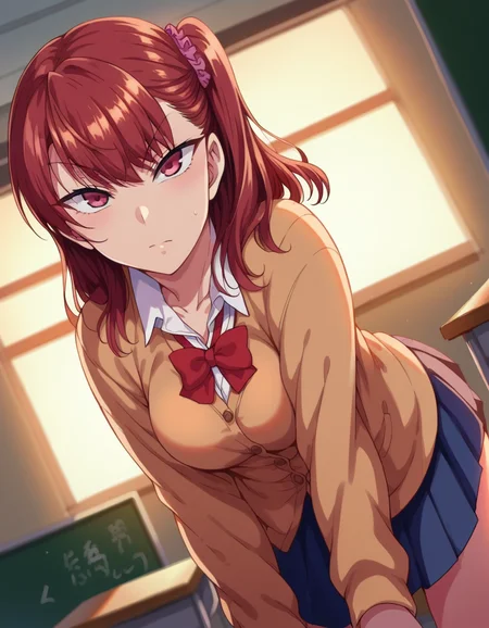 score_9, score_8_up, score_7_up, source_anime,
izuminogami, <lora:izumi-nogami-ponyxl-lora-nochekaiser:1>
izumi nogami, red hair, one side up, medium hair, scrunchie, red eyes,
skirt, school uniform, pleated skirt, shoes, socks, cardigan, brown cardigan,
indoors, classroom, bent over,
looking at viewer, dutch angle, cowboy shot,