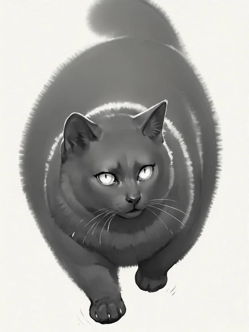 score_9, score_8_up, score_7_up, score_6_up, score_5_up, score_4_up, <lora:p3np0v4cXLP:1> p3np0v4c, black cat, monochrome, p3np0v4c, white background, fluffy