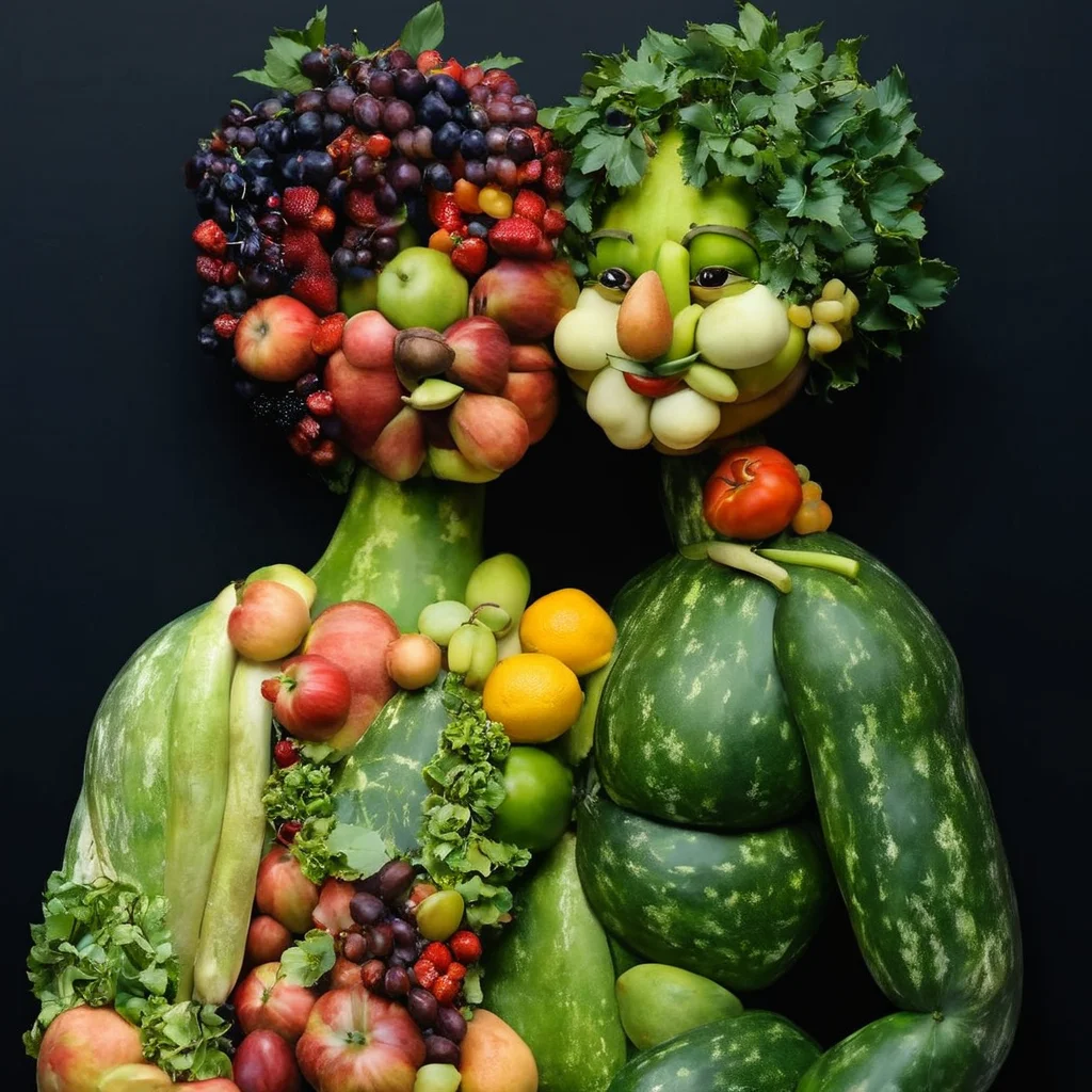 <lora:SDXL_Fruits_Sa_May:1> made from fruits, a man with woman