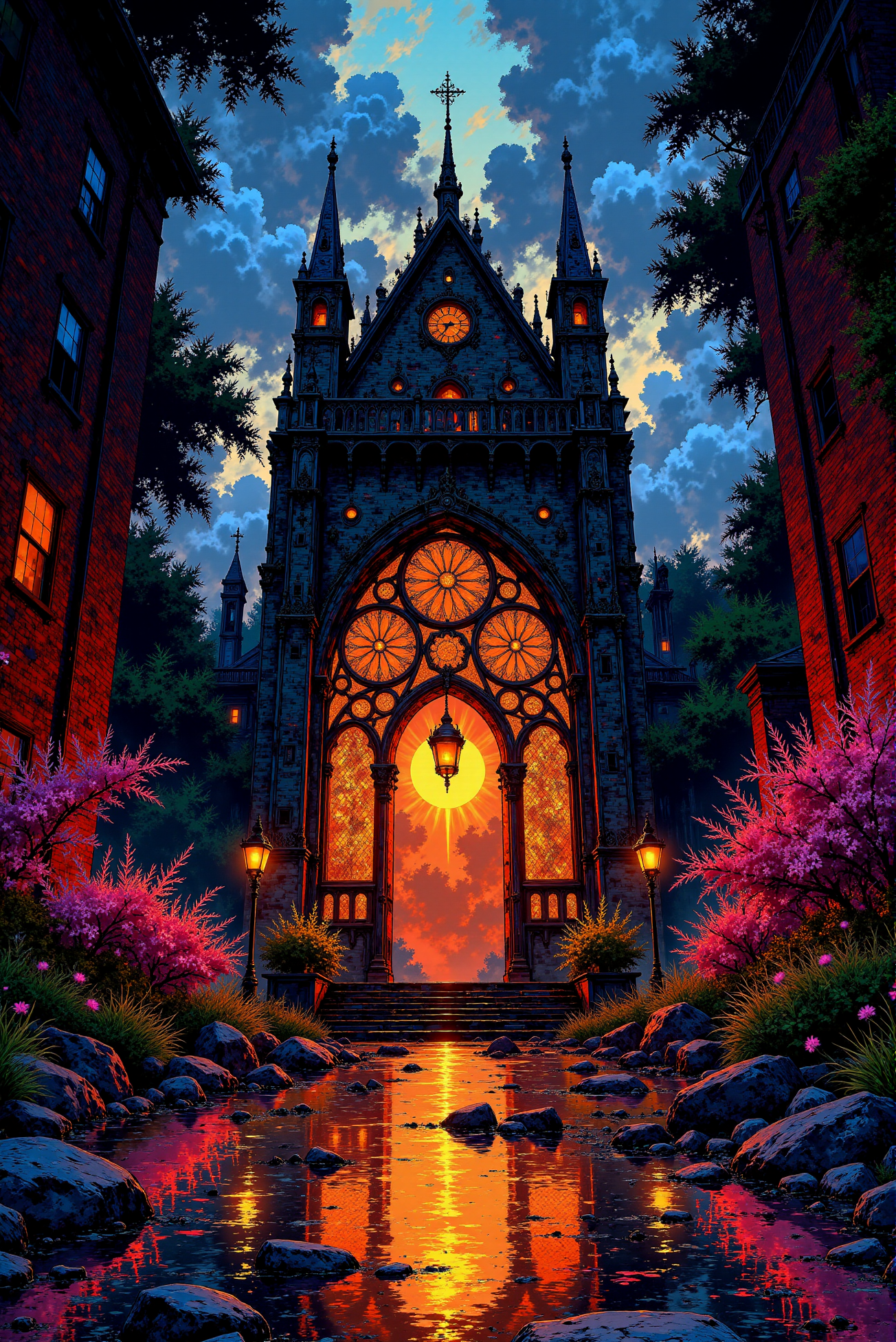 <lora:Vibrantly_Dark_style_v.1:0.8> VibrantlyDark style. Breathtaking alcohol ink art glowing brightly in DGLO style which introduces a Watercolorsketch style gothic architectural ensembleâan epic symphony of geometric precision of lines and meticulously rendered details, captured in VibrantlySharp style which consists of fluid and vibrant colors, unpredictable patterns, organic textures, translucent layers, abstract compositions, ethereal and dreamy effects, free-flowing movement, expressive brushstrokes, contemporary aesthetic, wet textured paper. Award-winning, professional, highly detailed.