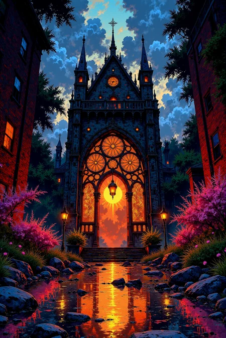 <lora:Vibrantly_Dark_style_v.1:0.8> VibrantlyDark style. Breathtaking alcohol ink art glowing brightly in DGLO style which introduces a Watercolorsketch style gothic architectural ensembleâan epic symphony of geometric precision of lines and meticulously rendered details, captured in VibrantlySharp style which consists of fluid and vibrant colors, unpredictable patterns, organic textures, translucent layers, abstract compositions, ethereal and dreamy effects, free-flowing movement, expressive brushstrokes, contemporary aesthetic, wet textured paper. Award-winning, professional, highly detailed.