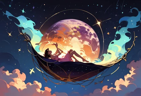 score_9, score_8_up, score_7_up, score_6_up, 1girl, ethereal, rated_safe, full body, floating, celestial beauty, fetal position, slinky night gown made of cosmic dust, swirling clouds of dark matter enfold her,  cosmic background,trippy pink stars, shooting stars