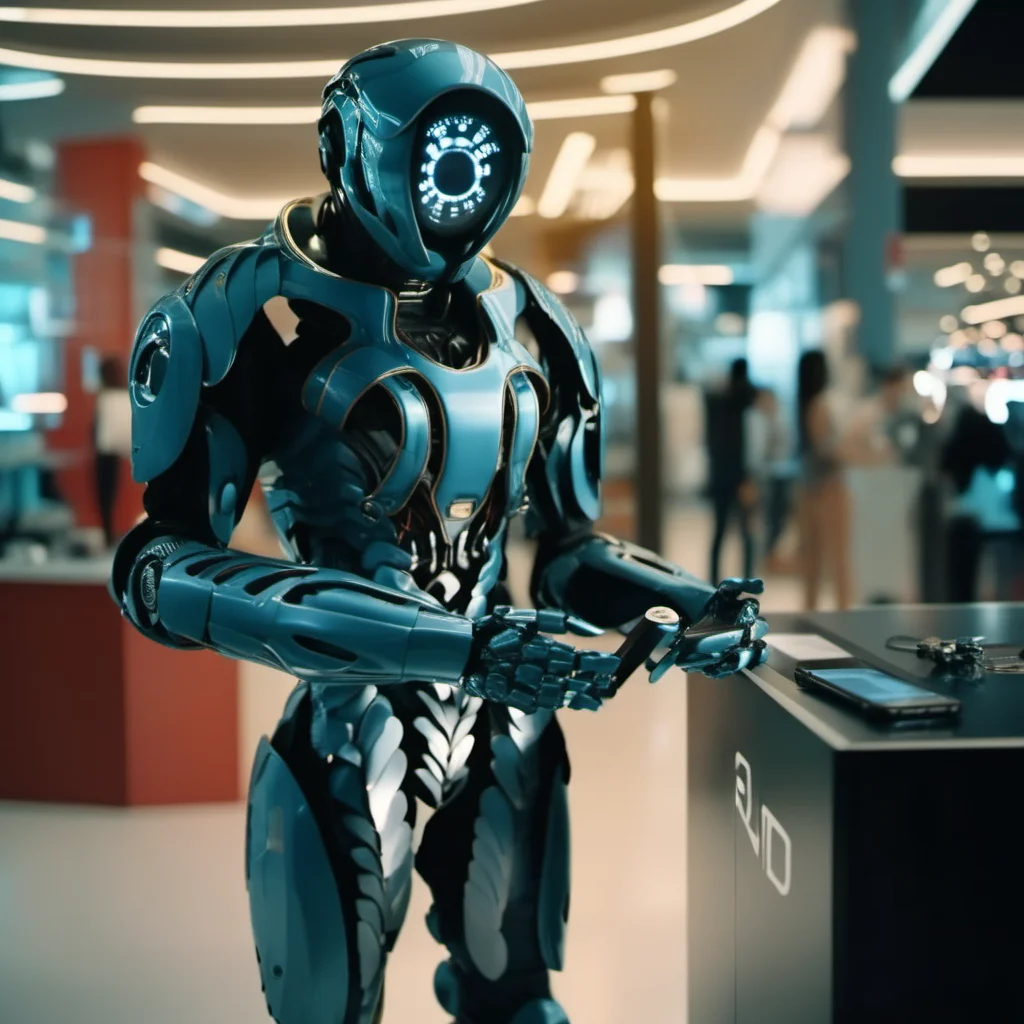 cinematic photo robot repair smartphone in a mall <lora:LIS-V3:0.8> . 35mm photograph, film, bokeh, professional, 4k, highly detailed