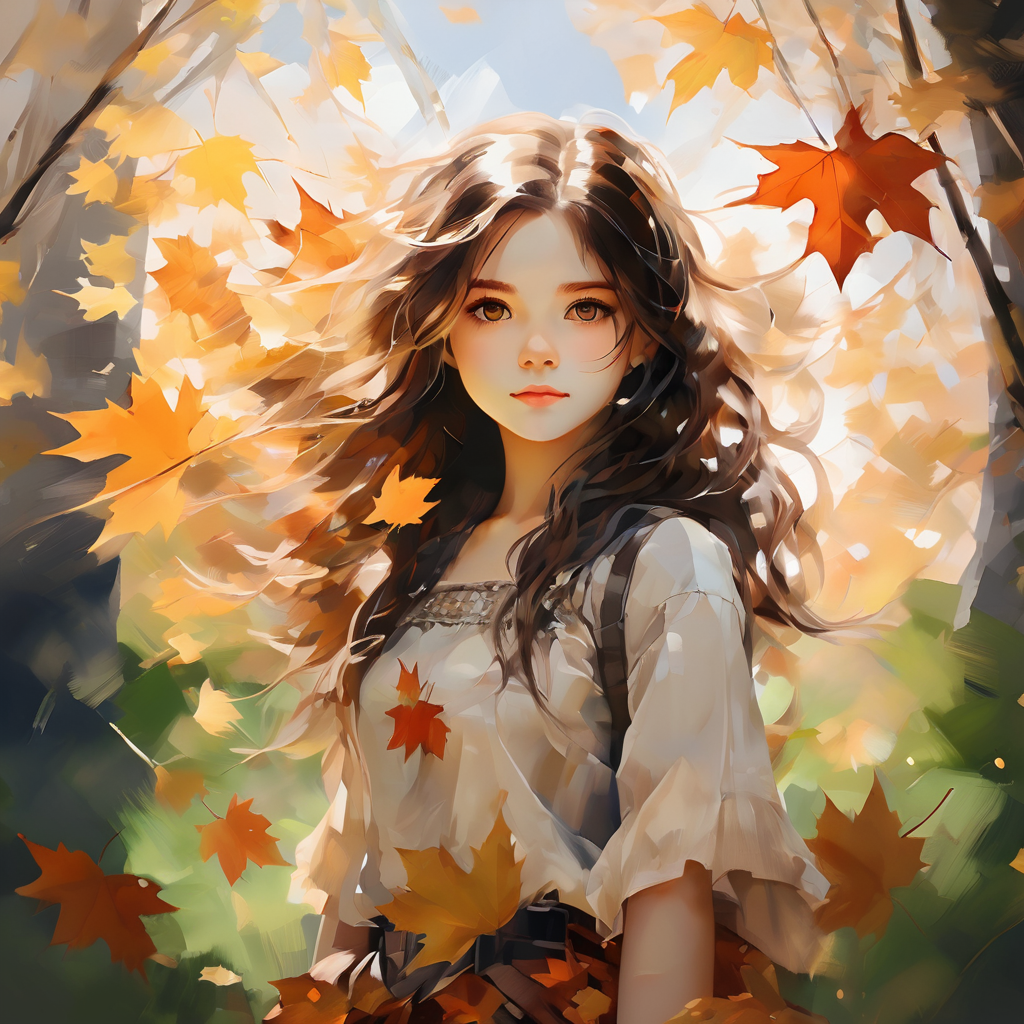 (((sunset))), flat color, Golden ratio, {masterpiece:1.5}, {extremely detailed CG unity 8k wallpaper:1.5}, {Grim expression:1.2}, {1girls:2}, {full body:1.8}, {cry, smile:1.8}, The wind blows the maple leaves, extremely detailed maple leaf, {extremely detailed eyes:1.5}, {extremely beautiful detailed anime face:1.5}, black hair, {cute animal face:1.5}, {extremely delicate and beautiful girls:1.4}, blue eyes,{glowing eyes, blank stare:1.5}, {backlight:2}, body is turning into maple leaves, {flowing maple leaf background:1.4}, {depth of field:2}, Red light, extremely detailed sky, clothes with maple leaf, {Maple tree background:1.5}, body with maple leaf , floating hair with maple leaf, looking at viewer, maple leaf forground, hair with maple leaf, {flowing hair:1.2}, The picture fills the canvas, {flowing:1.2}, dynamic angle
oil and watercolor painting,<lora:oil_and_watercolor_painting:0.8>,