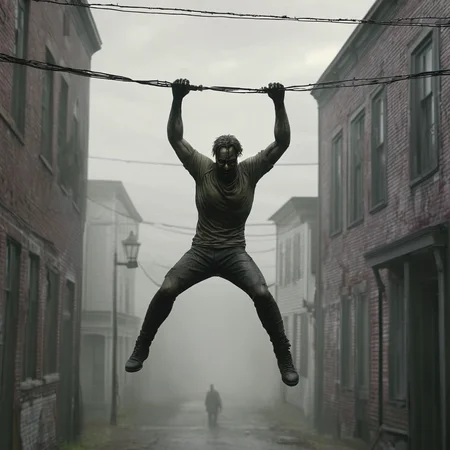 UHD, 4k, ultra detailed, cinematic, a photograph of <lora:perfection style:0.5> <lora:detailed:0.5> perfection detailed
<lora:Sairento Hiru style:0.9>
High angle from above, In the mysterious New England town of Silent Hill Monsters and Creatures a creepy looking statue of a man hanging from a wire,wicked,evil,solo,blurry,no humans,crack , cinematic, supernatural, horror style, Sairento Hiru style, epic, beautiful lighting, inpsiring