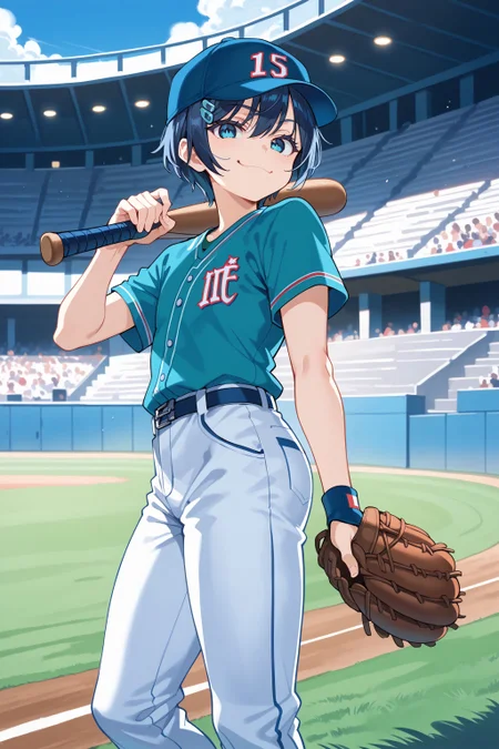 score_max, (score_9, score_8_up, score_7_up:1.0), score_6_up, official art,
, masterpiece, absurdres, high detail, 8k,
baseball stadium, grass, blue sky, cowboy shot, isometric,
standing, apart legs, bent down, baseball mitt, smug face,
solo, kaorin, hairclip, baseball cap, green shirt, short sleeves, pants,
<lora:XL_Pony_MGCM-kaori-t1:1>