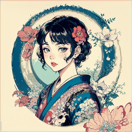 (masterpiece, top quality, best, official art, beautiful and aesthetic:1.2),
1girl, (pop art:1.4), (zentangle, flower effects:1.2), (art nouveau:1.1),((ukiyoe)),