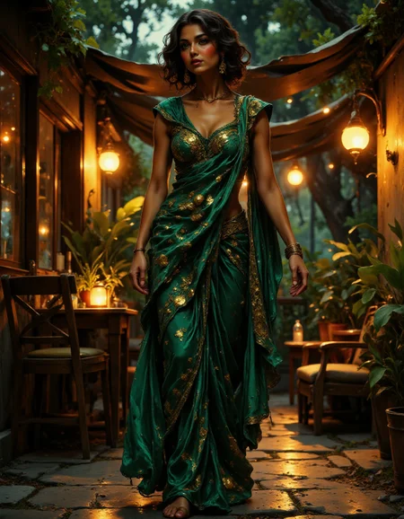 Beautifully detailed and serene realistic full-length portrait.
An beautiful women wearing Dark green bollywood foil sequin saree with cap sleeves one-shoulder sequin blouse,wearing matching sandals in a a relaxed patio, with casual seating, comfortable decor, soft lighting, and a laid-back atmosphere at dawn.
detailed face, detailed eyes, Full body visible, Detailed Dress, Detailed background, One Arm Crossed (Standing with one arm crossed over the chest, the other hand resting on the hip or at the side.) .
<lora:fluxenhancer:0.8> fluxenhancer <lora:dreadmirth-style-art:0.8> dreadmirthart <lora:FSF-Real-Babes:0.8> <lora:Vibrantly_Sharp_style_v.5:0.8> <lora:Anime Art V3:1> Anime art