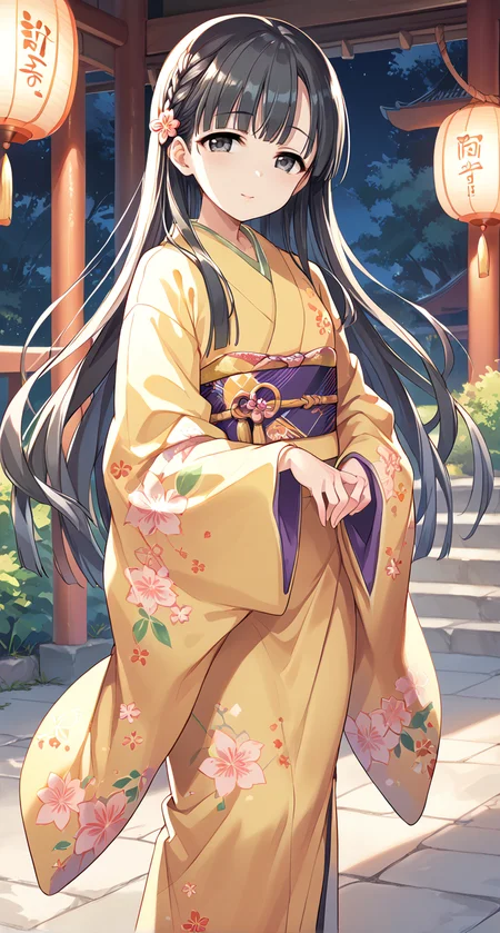 score_9,score_8_up,score_7_up,
official art,official style,game cg,megami magazine,
uncensored,
1girl,
kbykwse kimono,kobayakawa sae,black eyes,black hair,braid,eyebrows visible through hair,
japanese clothes,kimono,long hair,long sleeves,print kimono,shiny,shiny hair,wide sleeves,
flower,hair flower,hair ornament,highres,
bangs,blunt bangs,bow,
<lora:idolmaster_kobayakawa_sae_pony_v1:1>,