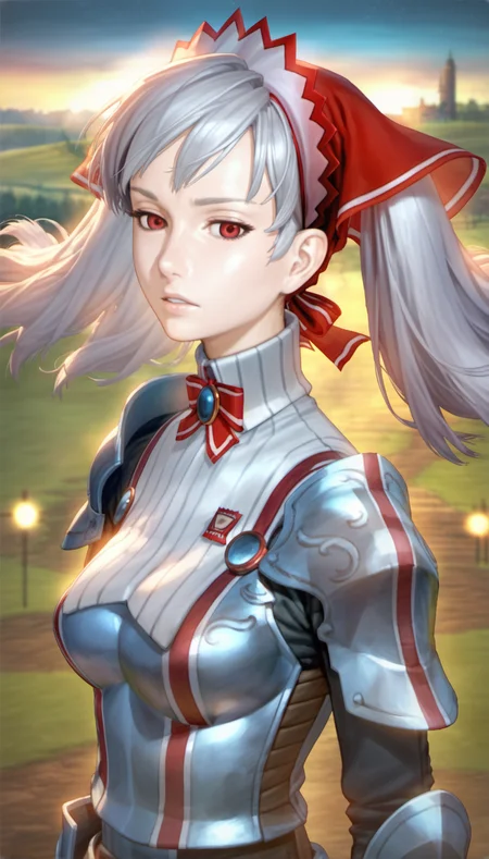 score_9,score_8_up,score_7_up,
<lora:aliciamelchiott:0.9>,
aliciamelchiot,
awakened valkyria,
realistic,
1girl,solo,
white hair,twintails,bouncing hair,looking at viewer,
red eyes,half-closed eyes,parted lips,
headdress,military uniform,white collar,red badge,armor,
armor,glowing,
blurry background,bloom,lights particle,outdoors,countryside,vignetting,particle effects,lens flare,night,