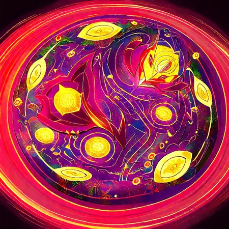 score_9, score_8_up, score_7_up, colored Mandala style, medium stylized pattern, (deep_purple base, black, red, and gold details), (glowing_golden_elements:1.2), Seviper, serpentine, vertical_figure_eight_pattern, intricate_design, symmetrical, traditional_mandala, luminous, mystical, highly_detailed, geometric_patterns, harmonious_composition, masterpiece, balanced, artistic, reverence, best quality, absurdres, highly detailed,