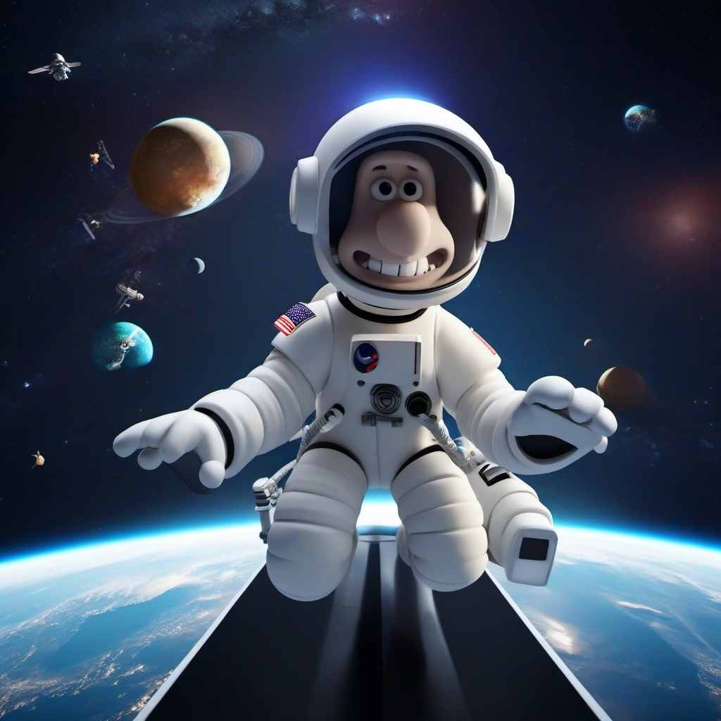 cinematic photo cinematic photo of a cartoon 1boy, bald, astronaut suit, astronaut helmet, solo,  teeth, in space <lora:WallaceGromit1024:0.8> . 35mm photograph, film, bokeh, professional, 4k, highly detailed . 35mm photograph, film, bokeh, professional, 4k, highly detailed