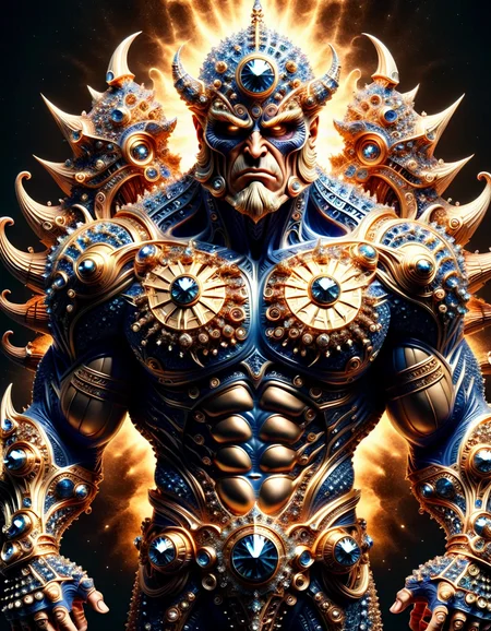 roscosmos male muscleman meahophontron with ral-bling warrior armor and ral-frctlgmtry monster head <lora:ral-bling-sdxl:0.65> <lora:ral-frctlgmtry-sdxl:0.65>