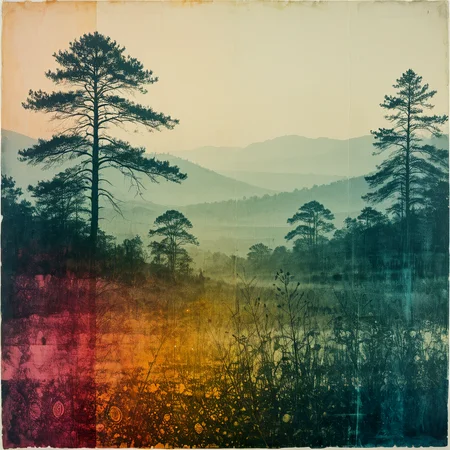 Atmospheric, moody. Double exposure. Color screenprint. Light leaking. Dry print, scraped.
An artistic, faded painting. faded landscape. paisley patterns. Bohemian.
<lora:Screedex01_CE_XL_300-OT:0.6> scrdxCE_style