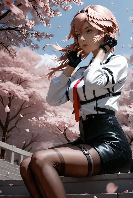 score_9, score_8_up, score_7_up
1girl, sitting, on steps, outdoors, nature, tree, cherry blossoms, falling petals, wind, shot, looking afar, hand in own hair, cowboy shot, sky, blue eyes, from side
photorealistic, (realistic)
<lora:TakaneLuiXL:0.9> lui-def, red necktie, fingerless gloves, pantyhose, thigh strap
