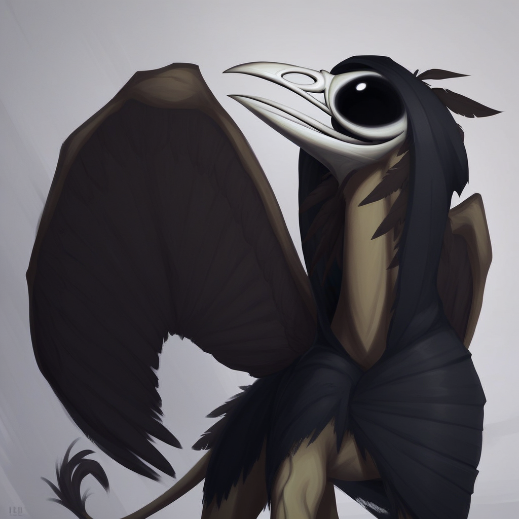 score_9_up, score_8_up, score_7_up, score_6_up, (best quality:1.1), ultra-detailed, high resolution, solo, Maar, God of death, griffon, feral, avian, raven skull, beak, huge black eye sockets, skeletal body, dark wings, tail, dark coat, dark hood, portrait, spooky, expressiveh, simple background, highly visible, sharp focus, anatomically correct