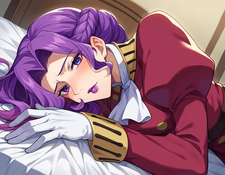 score_9, score_8_up, score_7_up, source_anime,
cornelialibritannia, <lora:cornelia-li-britannia-ponyxl-lora-nochekaiser:1>
cornelia li britannia, purple eyes, purple hair,
ascot, gloves, juliet sleeves, lipstick, long sleeves, makeup, pants, puffy sleeves, purple lips, red pants, red shirt, shirt, white ascot, white gloves,
indoors, bed, bed room, on side, blush, drunk,
looking at viewer, dutch angle, cowboy shot