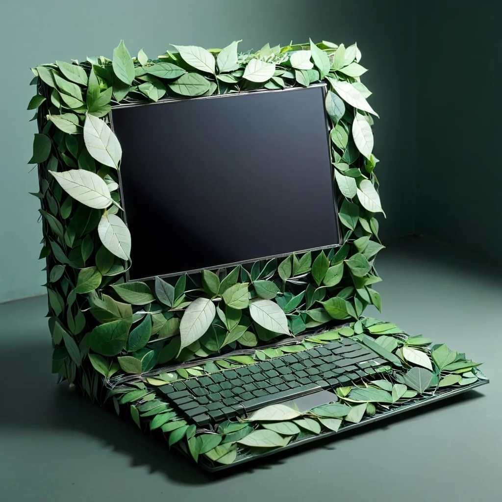 indoor, a computer made out of leaves, <lora:LeafStyle:1>