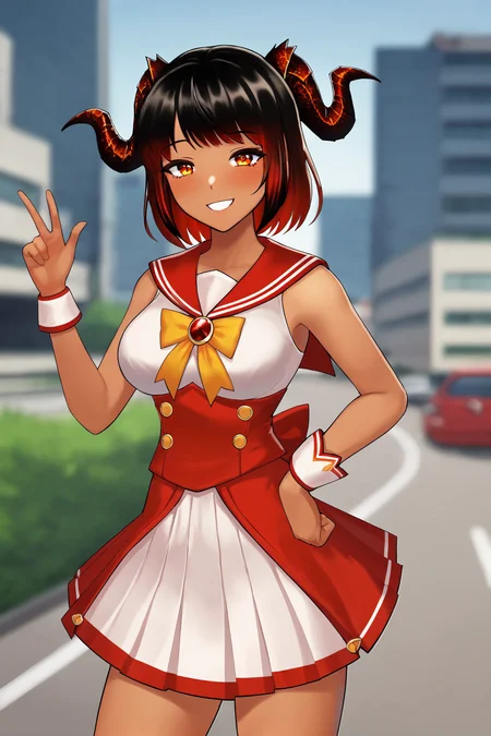 score_9,
<lora:adcvr_v1_unpruned:0.75>, adcvr, tan,
magical girl,
serafuku,
dress, short skirt, smile,
outdoors, city, blurry background,
high resolution, Masterpiece